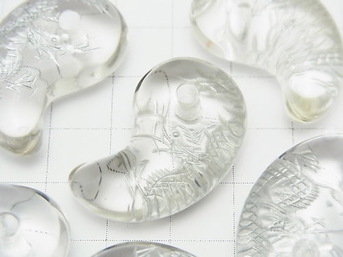 [Video] Silver! Dragon (Four Divine Beasts) Carved! Crystal Comma Shaped Bead 30x20mm 1pc