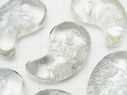 [Video] Silver! Dragon (Four Divine Beasts) Carved! Crystal Comma Shaped Bead 30x20x10mm 1pc