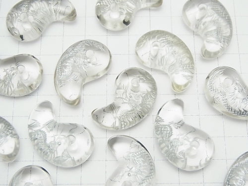 [Video] Silver! Dragon (Four Divine Beasts) Carved! Crystal Comma Shaped Bead 30x20mm 1pc