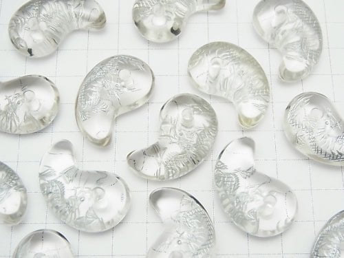 [Video] Silver! Dragon (Four Divine Beasts) Carved! Crystal Comma Shaped Bead 30x20x10mm 1pc