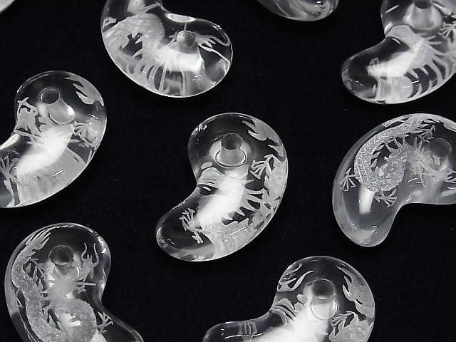 [Video] Dragon (Four Divine Beasts) Carved! Crystal AA++ Comma Shaped Bead 30x20mm 1pc