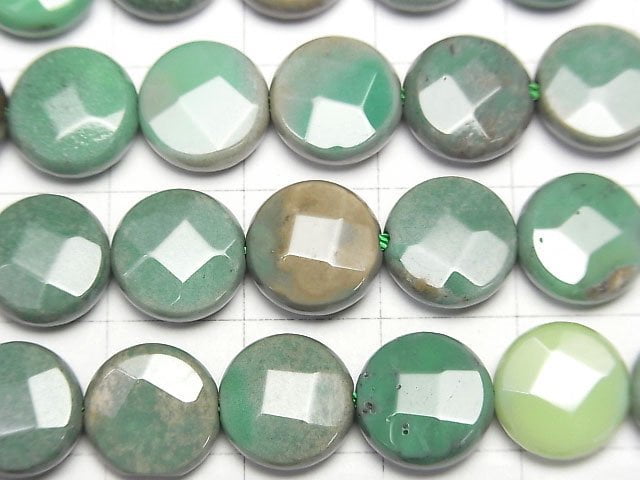 Natural color green Chalcedony Faceted Coin 10x10x5mm half or 1strand beads (aprx.15inch / 38cm)