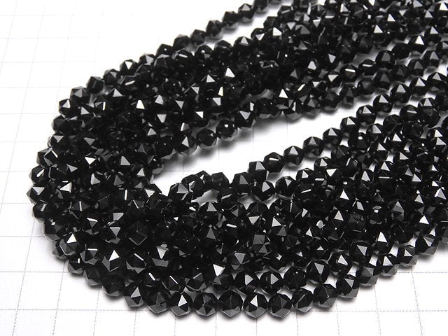 [Video] High Quality! Black Spinel AAA Star Faceted Round 6mm 1/4 or 1strand beads (aprx.15inch / 37cm)