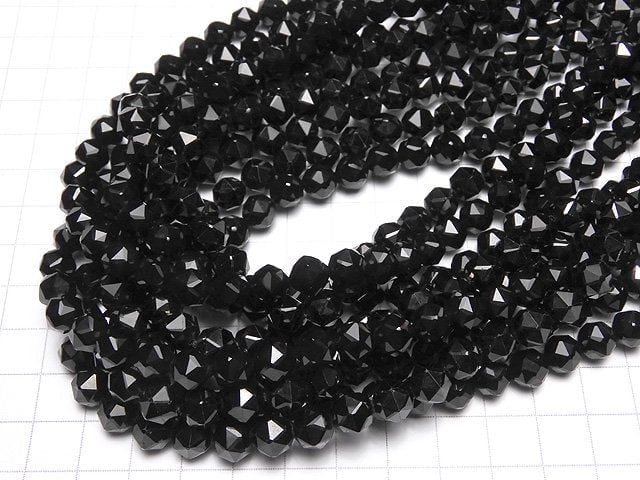 [Video] High Quality! Black Spinel AAA Star Faceted Round 8mm 1/4 or 1strand beads (aprx.15inch / 36cm)