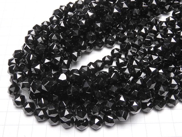 [Video]High Quality! Black Spinel AAA Star Faceted Round 10mm half or 1strand beads (aprx.15inch/37cm)