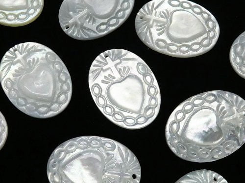 Carving, Cross, Heart, Mother of Pearl (Shell Beads), Oval Pearl & Shell Beads