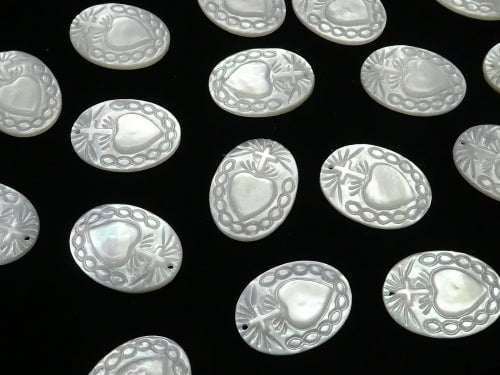 High Quality White Shell AAA Cross & Heart Carving Oval 20x15x2mm 1pc