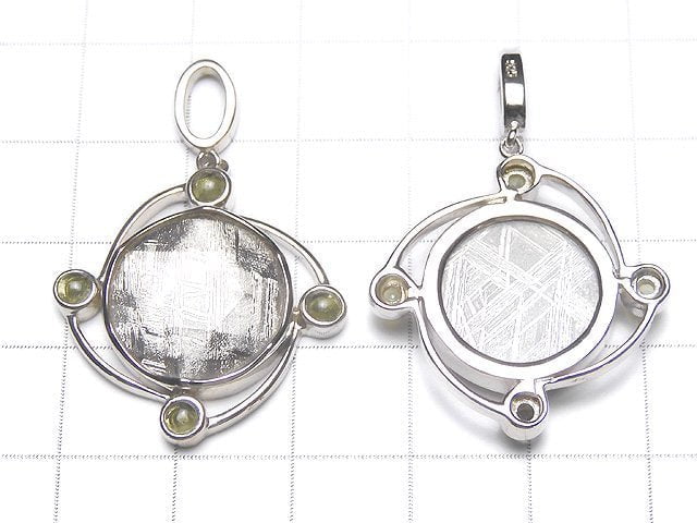 Meteorite (Muonionalusta) & Moldavite 4 Stones! Pendant 26x26x7mm Silver925