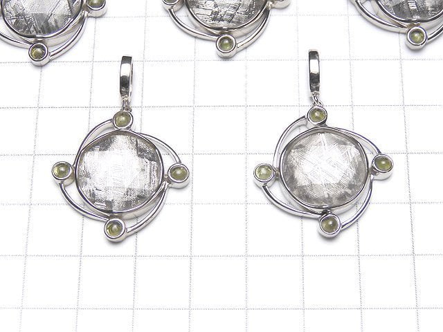 Meteorite (Muonionalusta) & Moldavite 4 Stones! Pendant 26x26x7mm Silver925