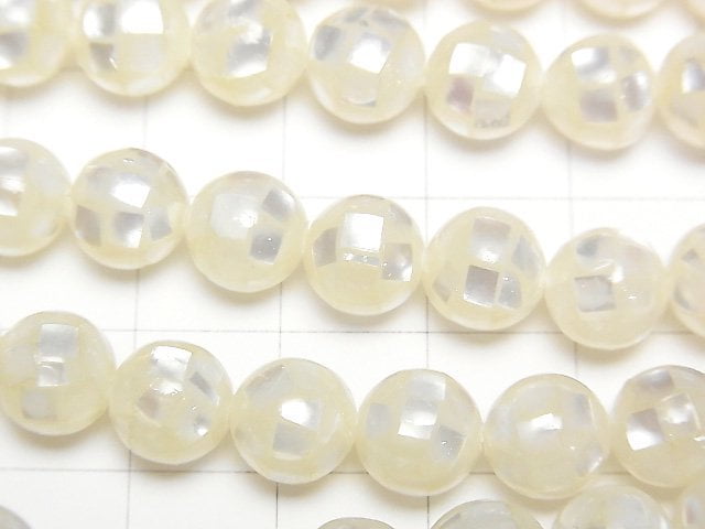 [Video] Mosaic Shell White Round 8mm 1/4 or 1strand beads (aprx.15inch/38cm)