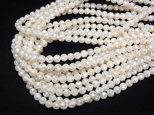 [Video] Mosaic Shell White Round 8mm 1/4 or 1strand beads (aprx.15inch/38cm)