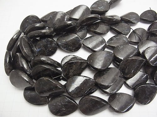 Nuummite  Vertical Hole Twist Pear shape 30x22x8mm half or 1strand beads (aprx.13inch/33cm)