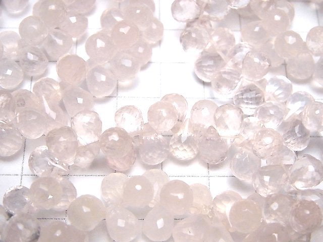 [Video]High Quality Rose Quartz AAA Drop Faceted Briolette 9x6x6mm 1/4strands -Bracelet