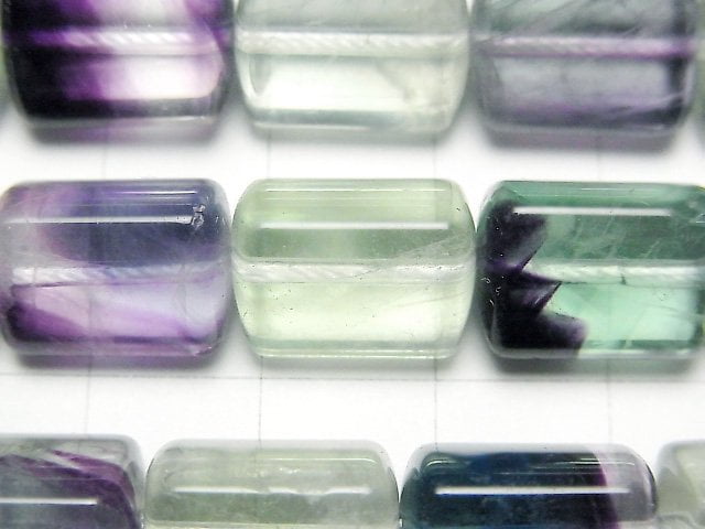 Multicolor Fluorite AA ++ Triangle Tube 14x10x10mm half or 1strand beads (aprx.15inch / 37cm)