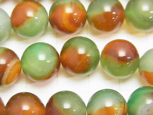 Green x Red Color Chalcedony Round 12mm half or 1strand beads (aprx.14inch / 35cm)