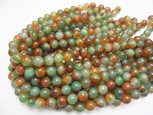 Green x Red Color Chalcedony Round 12mm half or 1strand beads (aprx.14inch / 35cm)