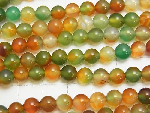 1strand $5.79! Green x Red Color Chalcedony Round 6mm 1strand beads (aprx.15inch / 36cm)