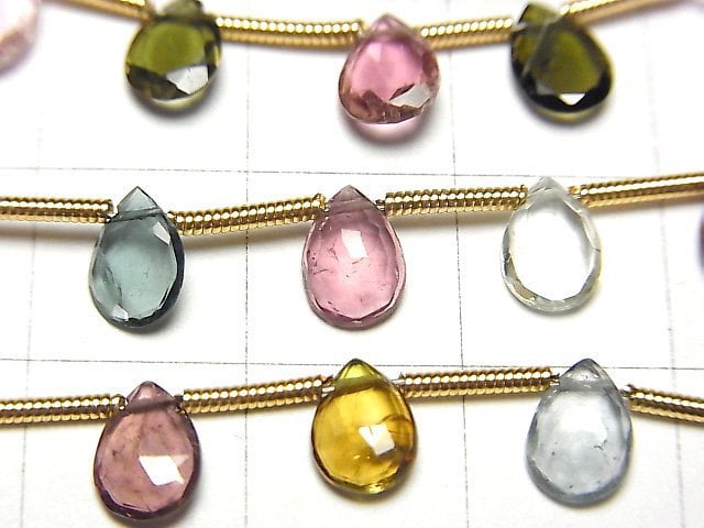 [Video] High Quality Multicolor Tourmaline AAA Pear shape Rose Cut 7x5mm 1strand (18pcs)