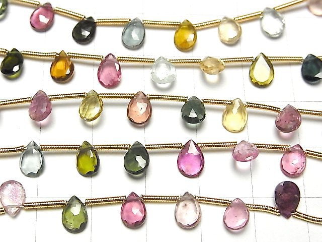 [Video] High Quality Multicolor Tourmaline AAA Pear shape Rose Cut 7x5mm 1strand (18pcs)