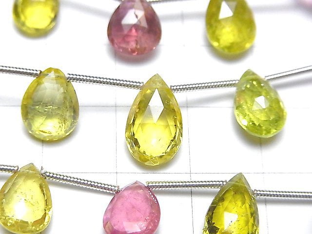 [Video] High Quality Yellow & Pink Tourmaline AAA Pear shape Faceted Briolette 1strand beads (aprx.6inch / 16cm)