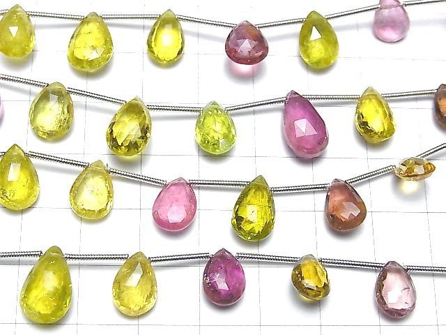 [Video] High Quality Yellow & Pink Tourmaline AAA Pear shape Faceted Briolette 1strand beads (aprx.6inch / 16cm)