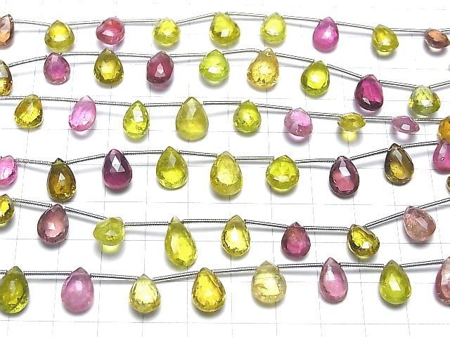 [Video] High Quality Yellow & Pink Tourmaline AAA Pear shape Faceted Briolette 1strand beads (aprx.6inch / 16cm)