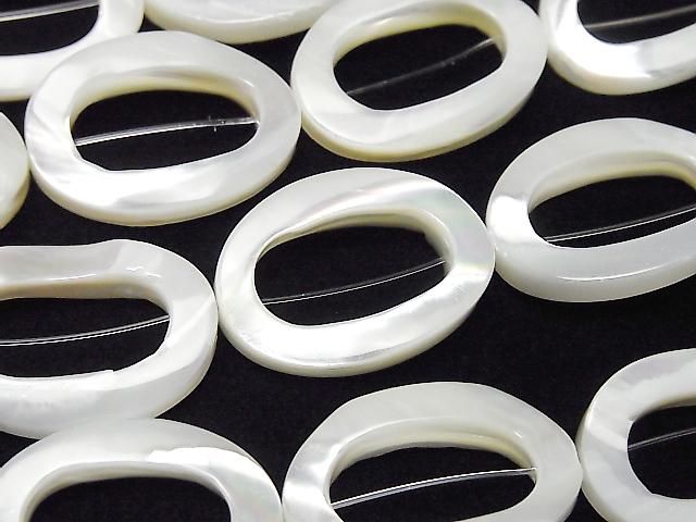 珍珠貝 (MOP) 白色冬甩形麻花橢圓珠 25x18x5mm (半串或1串) (約14英吋/35公分)