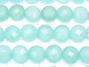 [Video] Sea Blue Chalcedony AAA Faceted Coin 10x10x6mm 1/4 or 1strand beads (aprx.15inch / 38cm)