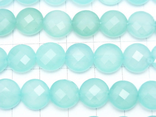 [Video] Sea Blue Chalcedony AAA Faceted Coin 10x10x6mm 1/4 or 1strand beads (aprx.15inch / 38cm)
