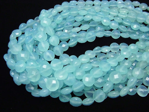[Video] Sea Blue Chalcedony AAA Faceted Coin 10x10x6mm 1/4 or 1strand beads (aprx.15inch / 38cm)