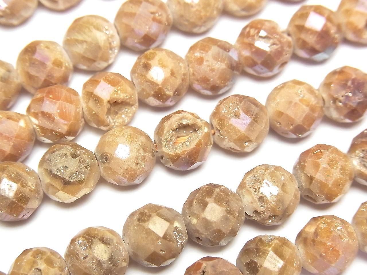 Druzy Agate Faceted Round 8mm Metallic Coated Half or 1-Strand Beads (approx. 15 inches/37 cm) High Quality!