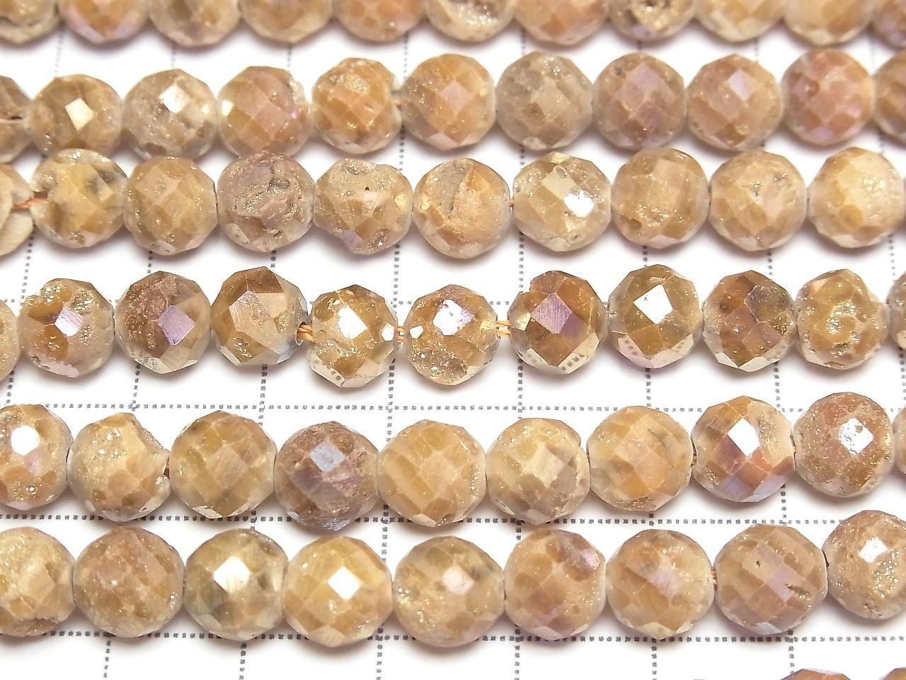 Haute qualité ! Agate Druzy Facettée Ronde 8mm Revêtement Métallique demi ou 1 brin (environ 15 pouces / 37 cm)