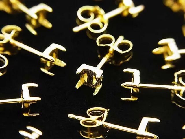[Video] 4-Piece Silver925 Claw Earstuds, Earring Frame & Backing for Cabochon [4mm][6mm][8mm][10mm] 18KGP 1 Pair (2 Pieces)