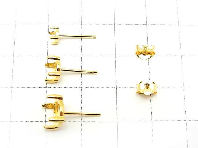 [Video]Silver925 4pcs Claw Earstuds Earrings Frame & Backing for Cabochon [4mm][6mm][8mm] 18KGP 1pair (2 pieces)