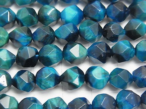 1strand $9.79! Blue Green Color Tiger's Eye AA + 20 Faceted Round 8mm 1strand beads (aprx.15inch / 36cm)