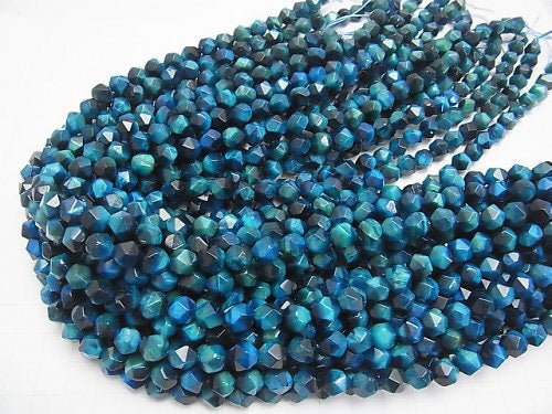 1strand $9.79! Blue Green Color Tiger's Eye AA + 20 Faceted Round 8mm 1strand beads (aprx.15inch / 36cm)