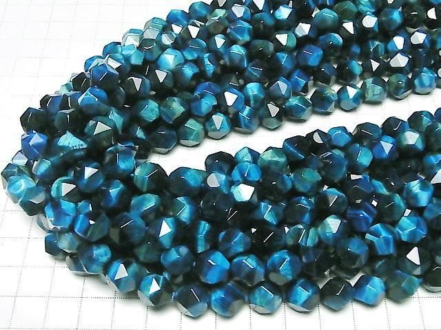 Blue-green Tiger's Eye AA+ 20-faceted Round 10mm 1-strand beads (approx. 15 inches/36 cm)