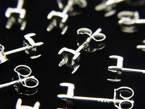 [Video]Silver925 4pcs Claw Earstuds Earrings Frame & Backing for Cabochon [4mm][6mm][8mm] Rhodium Plated 1pair (2 pieces)