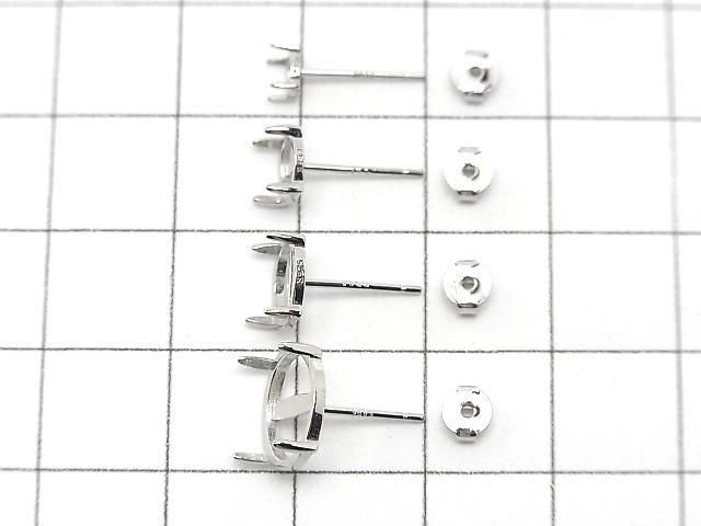 [Video] Silver925 4pcs Claw Earstuds Earring Frame & Catch for Cabochon [4mm][6mm][8mm][10mm] Rhodium Plated 1 pair (2 pieces)