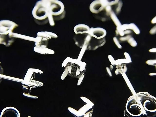 [Video] Silver925 4pcs Claw Earstuds Earring Frame & Catch for Cabochon [4mm][6mm][8mm] No Coating 1 Pair (2 Pieces)