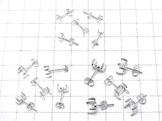 [Video] 4-Piece Silver925 Earstuds with Claws for Earring Frames and Backs for Cabochons [4mm][6mm][8mm] No Coating, 1 Pair (2 Pieces)