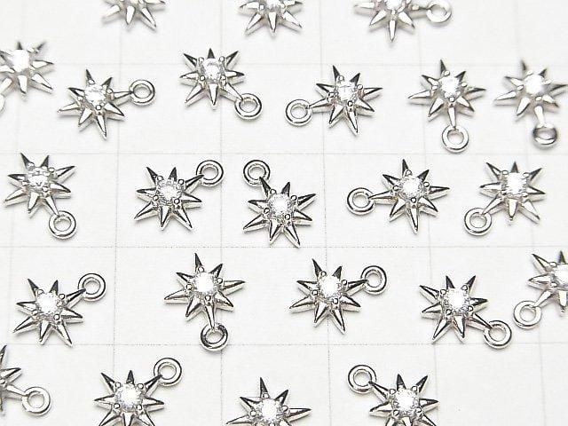 Silver 925 Star Motif Charm 10x8mm Rhodium Plated (with CZ) 1pc