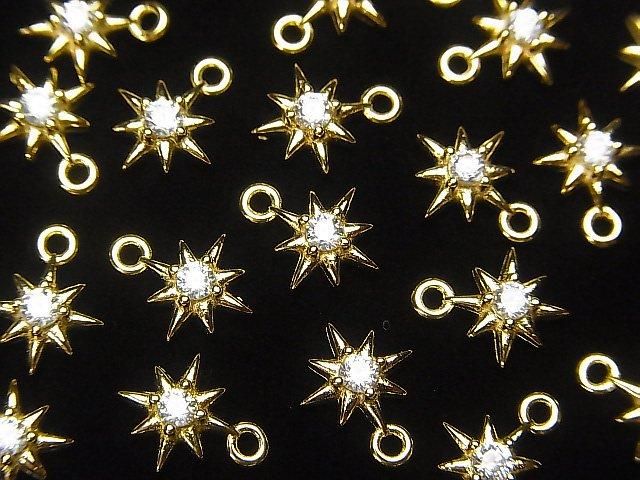 Silver 925 Star Motif Charm 10x8mm 18KGP (with CZ) 1pc