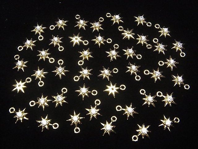 Silver 925 Star Motif Charm 10x8mm 18KGP (with CZ) 1pc