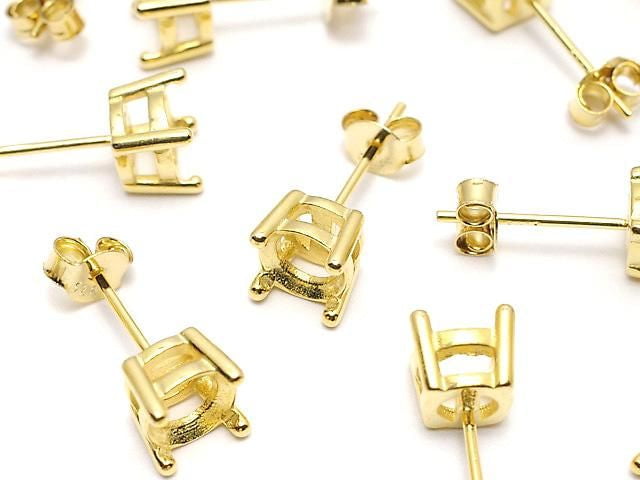 [Video] Silver925 4pcs Prong Earstuds Earring Frame & Catch for Round Faceted Earrings [4mm][6mm][8mm] 18KGP 1 pair (2 pieces)