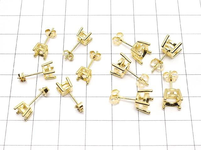 [Video] Silver925 4pcs Prong Earstuds Earring Frame & Catch for Round Faceted Earrings [4mm][6mm][8mm] 18KGP 1 pair (2 pieces)