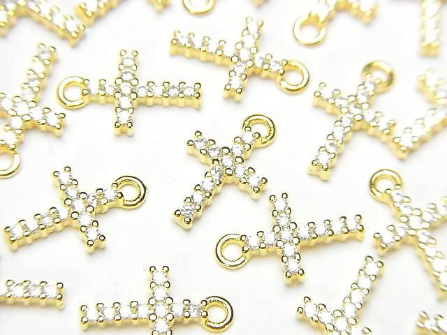 Silver 925 Cross 12x7x2mm Charm (with CZ) [18KGP] 1pc