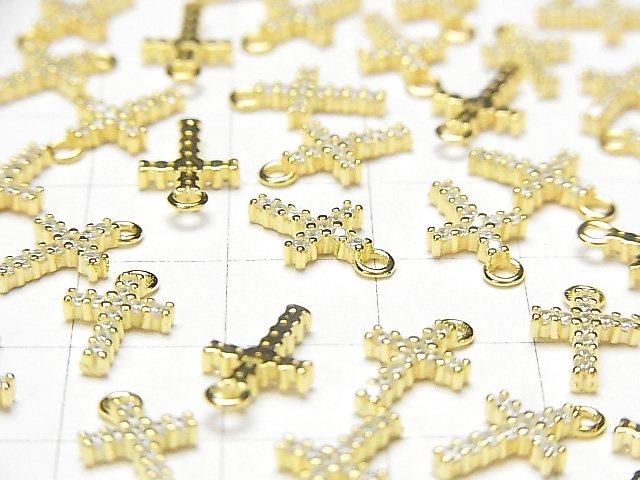Silver 925 Cross 12x7x2mm Charm (with CZ) [18KGP] 1pc