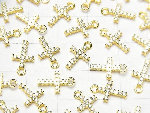 Silver 925 Cross 12x7x2mm Charm (with CZ) [18KGP] 1pc