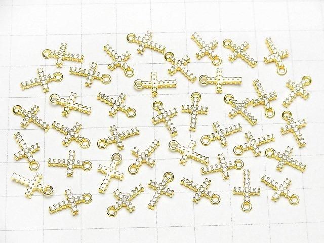 Silver 925 Cross 12x7x2mm Charm (with CZ) [18KGP] 1pc